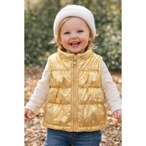 Healthtex Baby Gold‎ Puffer Vest 12M Metallic Quilted Zip Winter